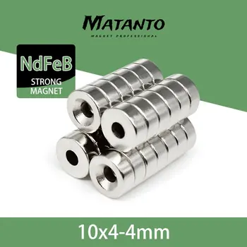 10-200Pcs 10x4-4mm Stong Nuolatinis Stiprus NdFeB Magnetai su 4mm Skylę 10*4-4mm Apvalus Įsprausti Neodimio Magneto Magnetinis