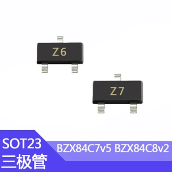 100vnt SMD BZX84C7v5 BZX84C8v2 šilkografija Z6/Z7 Paketo SOT-23 Tranzistorius 7v5 8v2 BZX84C9v1 BZX84C11 BZX84C12 BZX84C15