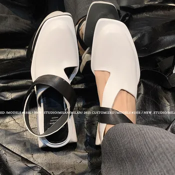2023New Mados Moterų Slingback Butai Baltos Odos Pavasario Mokasinai Aikštėje Kojų Euro Dizaineris Espadrilles Black Avalynė Sapatos