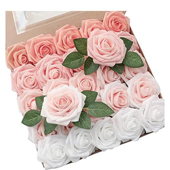 25 Dirbtinės Rožės Su Lazdele Namų Dekoro Gradientas Puokštė Gėlių Išdėstymas, 