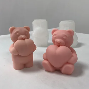3D Meilė Padengia Aromatizuoti Žvakės Silikono Formos 520 Valentino Diena Putėsiai Tortas Šokolado Pelėsių Mielas Lokys Dervos Tinkas Ornamentu Pelėsių