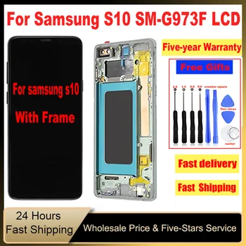 Aukštos Kokybės LCD Samsung Galaxy S10 Ekranas SM-G973F SM-G973U SM-G973W LCD Ekranas Jutiklinis Ekranas S10 Su karkasu