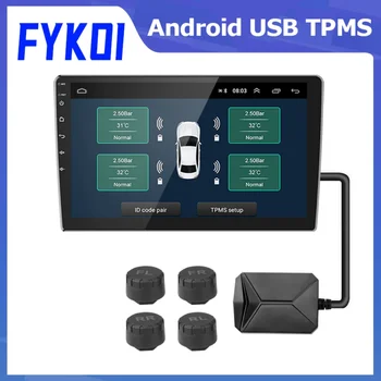 FYKOI USB, Android Belaidžio TPMS Padangų Slėgio Stebėjimo Sistema, 5V Vidaus Išorės Navigacijos Automobilinį Radijo Ekrano Signalizacijos