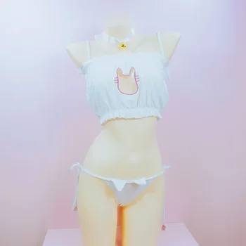 Japonijos Cute Girl Seksualus apatinis Trikotažas Katė Siuvinėjimo Padalinta maudymosi kostiumėlį, Kostiumą, Moteris COS Anime Seksualus Katės Moters Kostiumas Bunny Tarnaitė Cosplay