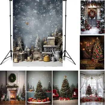 Kalėdos-Kalėdų Vakarėlį Backdrops Vaikams, Vaikų Gimtadienio Fotografijos Tortas Sutriuškinti Medžių blizgančiais Fone fotosesiją Studijoje