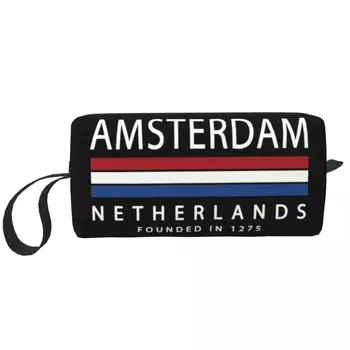 Kelionės Amsterdamo Istorijos Nyderlandų Vėliava, tualetinių reikmenų Krepšys Tėvynės Kosmetikos Makiažas Organizatorius Moterų Grožio Saugojimo Dopp Rinkinio Dėžutė