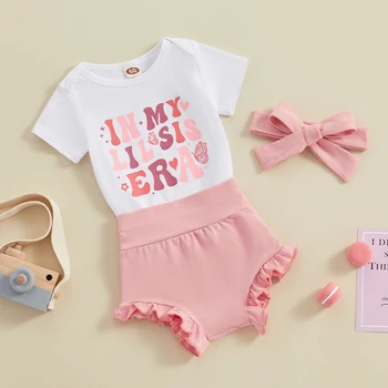 Kūdikiui Baby Girl Big Sister Seselė Atitikimo Komplektus Marškinėliai Romper Šortai Nustatyti Ankstyvos Vaikystės Vasaros Apranga