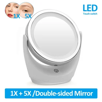 LED Makiažo Veidrodėliai 1X 5X Priartinimas Sukasi Nešiojamų Dvipusis Kosmetikos Veidrodžiai Su LED Šviesos Lempos Padažu Kosmetinis Veidrodėlis