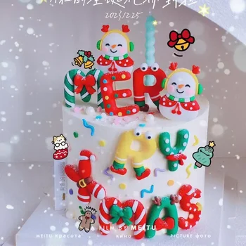 Linksmų Kalėdų Pyragas Apdaila Minkšta Guma, Linksmų Kalėdų Senį Tortas Topper Papuošalų už Naujųjų Metų 2024 m. KALĖDOS