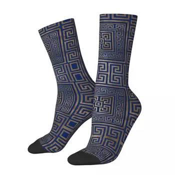 Mados graikų Klavišą Geometrinis Ornamentas Vingiuoti Mėlyna Futbolo Kojinės Poliesteris Įgulos Kojinės Moterims, Vyrams, neslidžia