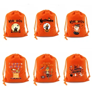 Oranžinė flannelette maišelį Helovinas saldainiai pakuotės raišteliu kekės mažos audinio maišelis vaikų saldainiai dovanų maži audinio maišelis
