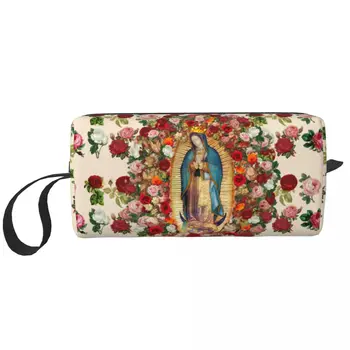 Our Lady Of Guadalupe Rožės Mergelės Marijos Katalikų Makiažas Maišelį Dėklas Kosmetikos Maišą, Vyrams, Moterims, tualetinių reikmenų Krepšiai Laikymo Maišelis, Maišelis