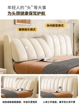 Produktas gali būti pritaikytas.Šiaurės net raudona oda lova 1,8 m šviesos prabangūs modernios paprastas kremas miegamojo ins stilius
