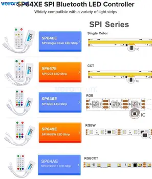 SP646E - SP64CE DC 5V (12V 24V Muzikos Valdytojas 2.4 G Bluetooth Nuotolinio APP Kontrolės SPI SILPNAS, RGB RGBW BMT RGBCCT Pikselių LED Juostos