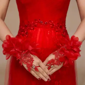 Vestuvių Priedai 2023 Trumpas Raudonos Gėlės Aukštos Kokybės Krištolo Vestuvių Pirštinės Elegantiškas Vestuvių Pirštinės