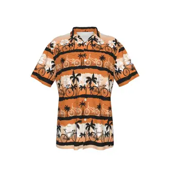 Vyriški Havajų Oranžinės spalvos Marškinėliai Cool Spausdinti Havajų Dviračių Marškinėliai Paplūdimys Trumpas Rankovės Vasaros Atsitiktinis Mygtuką Iki Kratinys Viršūnės